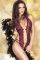 Body in pizzo nero/rosso con profonda apertura e strass