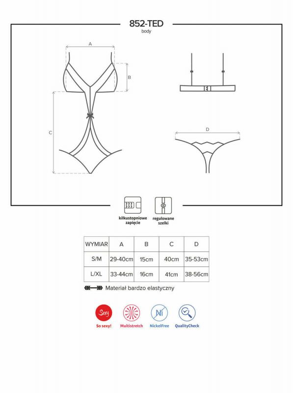 852 Body aperto in pizzo nero ricamato