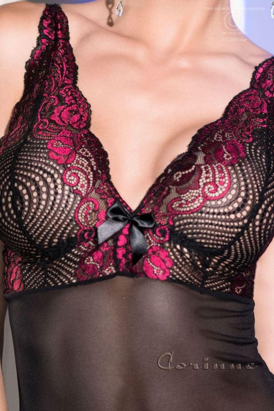 Camicia da notte in tulle e pizzo con tanga