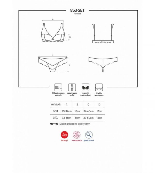 Completo intimo 2pz 853-SET reggiseno imbottito e perizoma ricamato