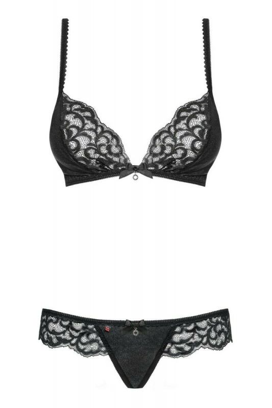 Laluna Completo intimo in tessuto glitterato e pizzo nero 2 pz