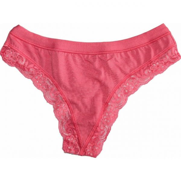 Perizoma donna in cotone elasticizzato e pizzo Noce-Corallo-Oceano