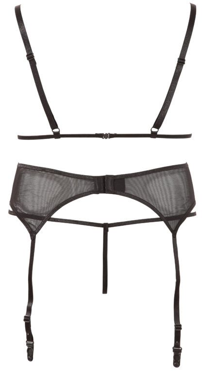 Set reggiseno reggicalze e perizoma con fiocchetti rose