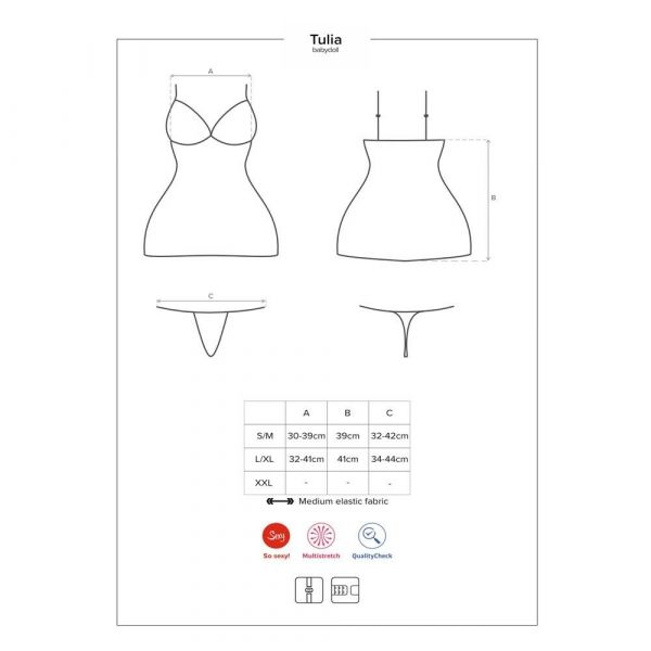 Tulia Affascinante babydoll nero con disegno floreale in colore rosa